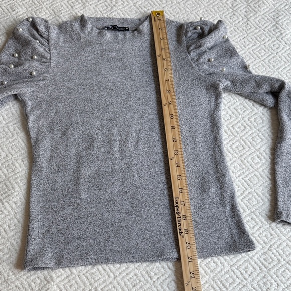 Zara Gray Puff Sleeve Blouse Size S - Picture 6 of 8